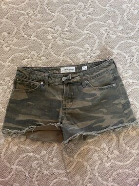 Lucky Brand Olive Camo Frayed Hem Denim Shorts